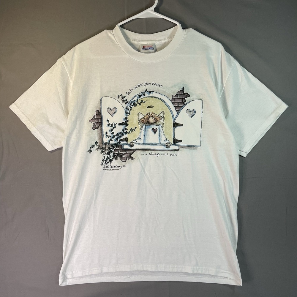 Vintage Jesus Tee God's Window From Heaven Is Always Wide Open White Size Medium